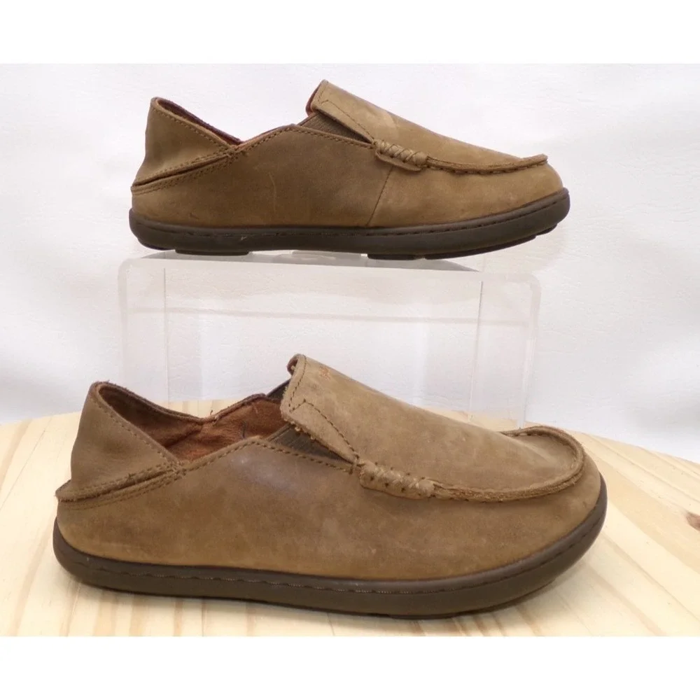 Olukai Moloa Boy Shoes Youth Boys Brown Size 2 Slip On Leather